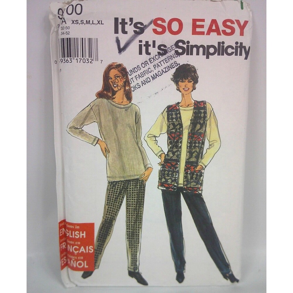 Simplicity 9700 Misses Pants Top Vest Sewing Pattern Size A XS-XL Uncut